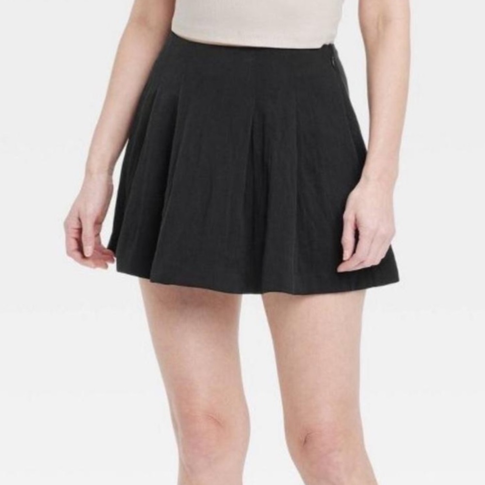 NWT a new day Classic Black Pleated Skater Skirt with Zipper Size 14